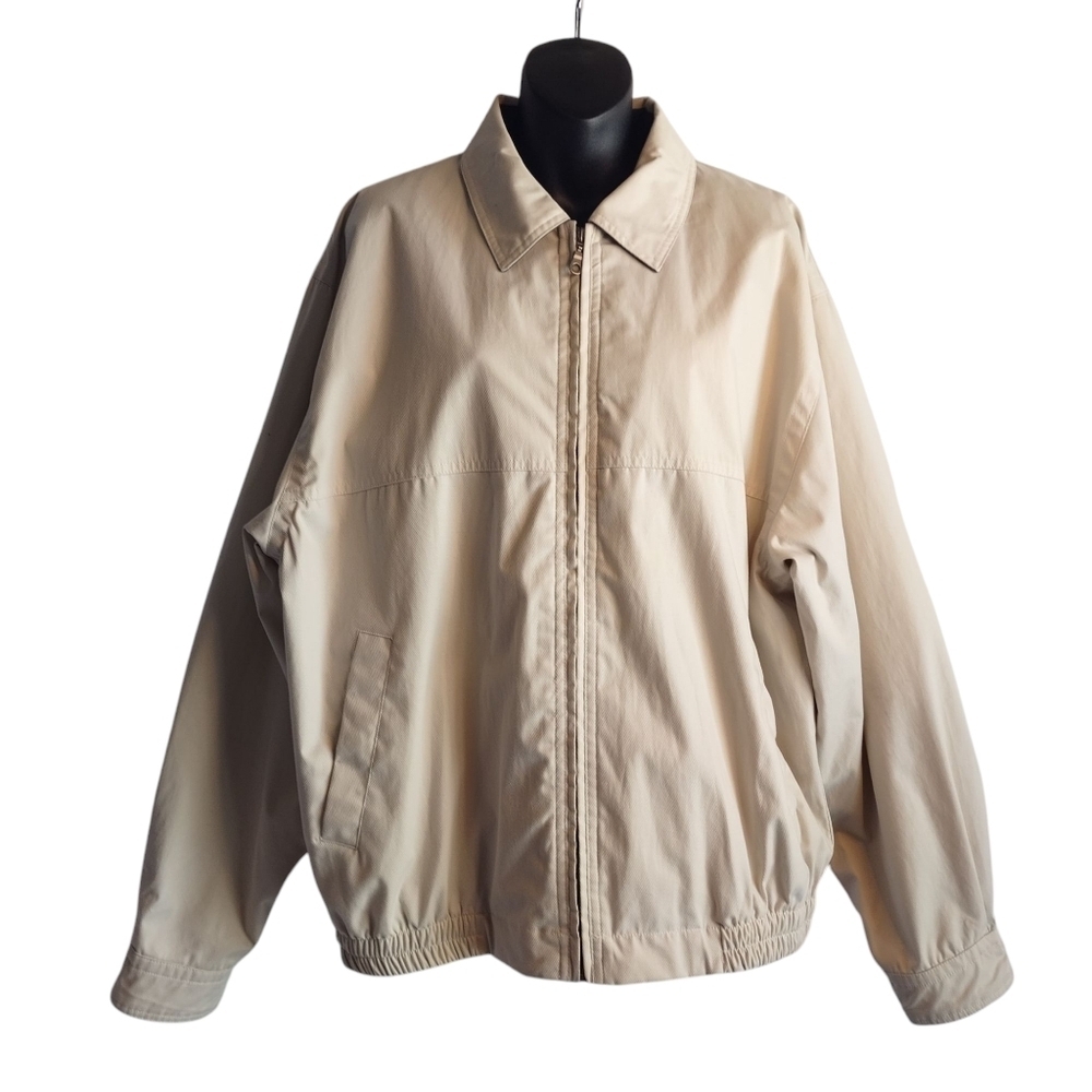 Page & Tuttle Men's Beige Full Zip Long Sleeve Cotton Blend Jacket Size L